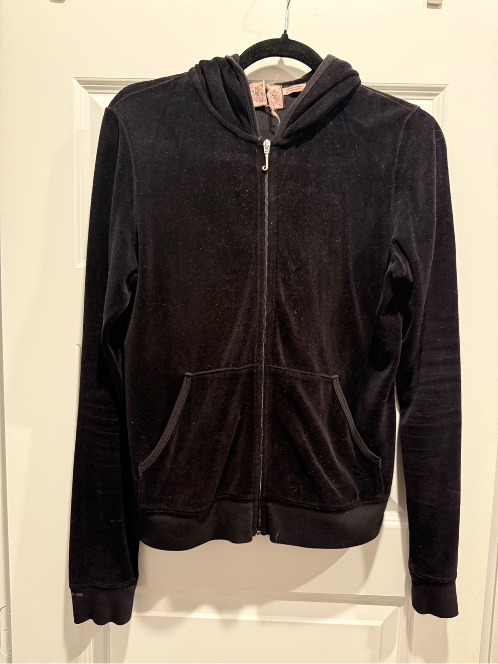 Vintage Juicy Couture Black Hooded Zip Velvet Jacket - Women